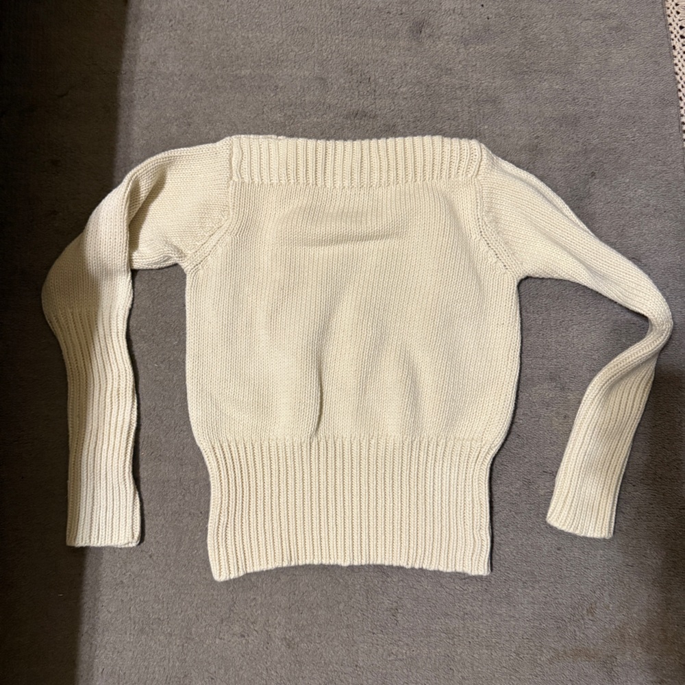 GAP Cream Boat Neck Sweater Size Small Ribbed Knit Fitted Off Shoulder Style